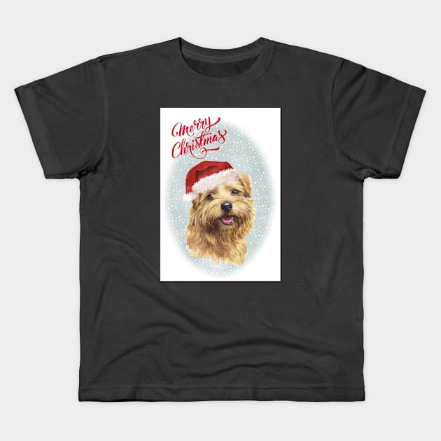 Norfolk Terrier Merry Christmas Santa Dog Kids T-Shirt by Puppy Eyes